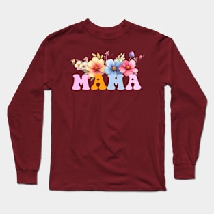 Mama, mother's gift groovy and floral design with Long Sleeve T-Shirt